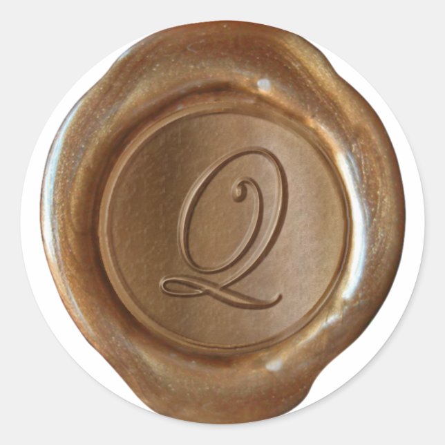 Adesivo Monograma de fecho de cera - Cobre - Script Q - (Frente)