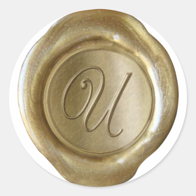 Adesivo Monograma de fecho de cera - Dourado - Script U - (Frente)
