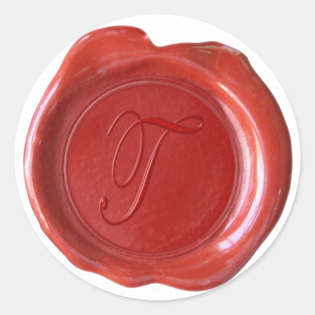 Adesivo Monograma de fecho de cera - Vermelho - Script T - (Frente)