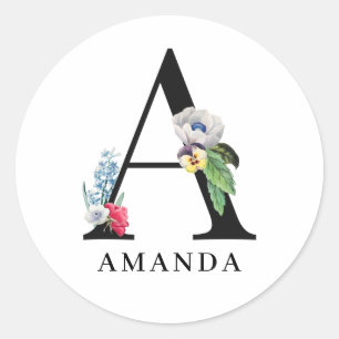 Adesivo Monograma De Floral Personalizado Letra A 
