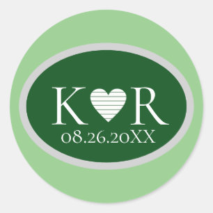 Adesivo monograma de forma verde oval para um casamento de