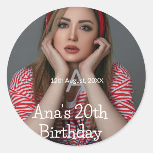 Adesivo Monograma de foto feliz aniversário de 20 anos cin