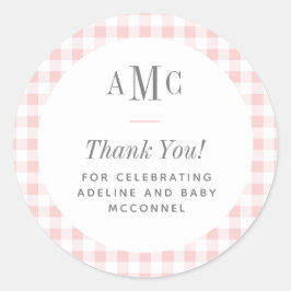 Adesivo Monograma de Gingham, rosa e branco, obrigado
