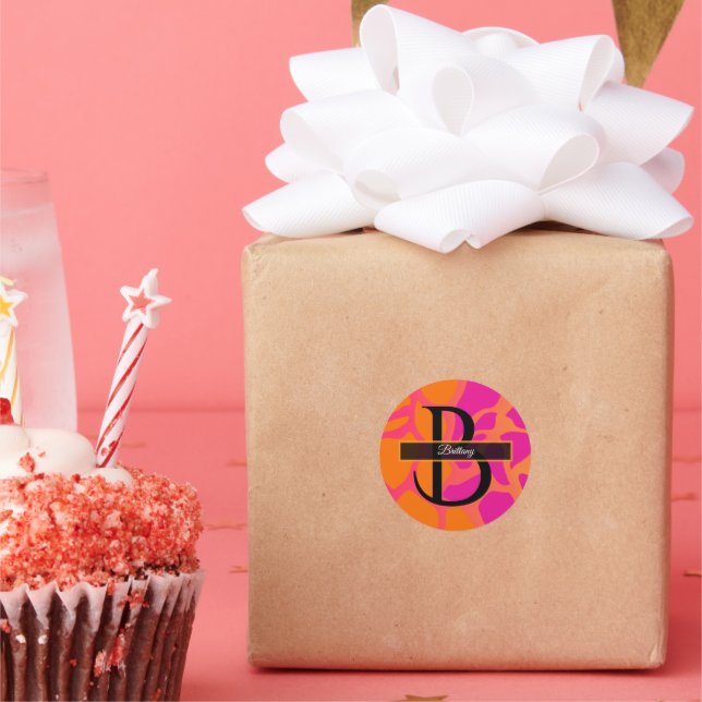 Adesivo Monograma de Gradiente Laranja e Rosa Vibrante  (Festa)