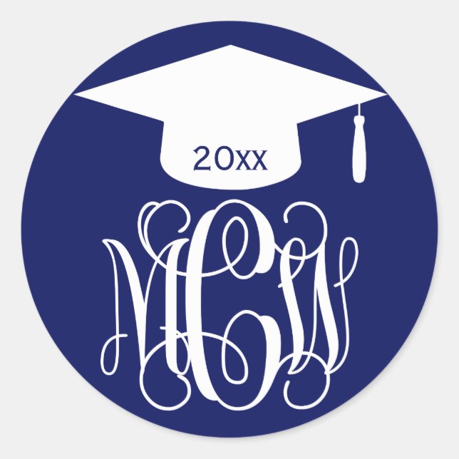 Adesivo Monograma de Graduação Navy Wt Vine Script DIY BG (Frente)
