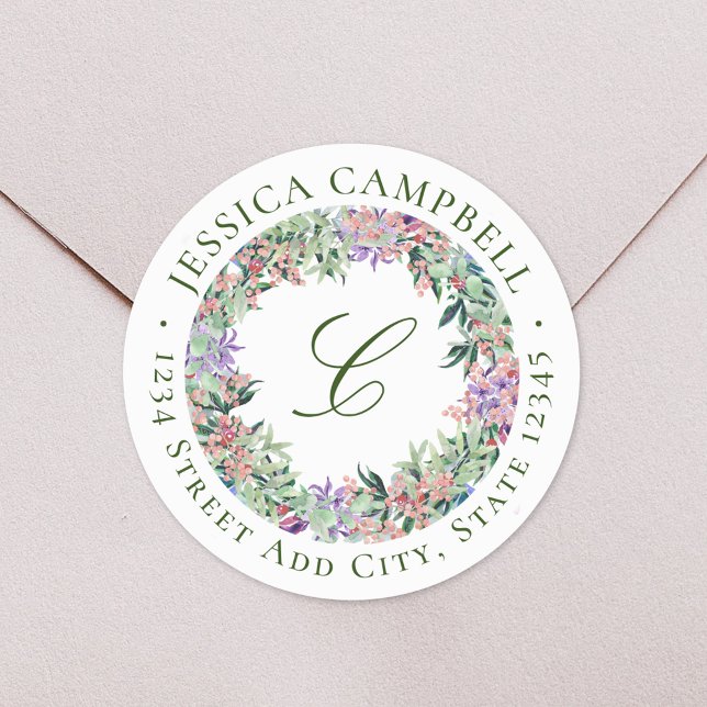 Adesivo Monograma de Grinalda Floral Opulenta para Endereç (Criador carregado)