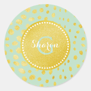 Adesivo Monograma de impressão de chic mint falsa dourado