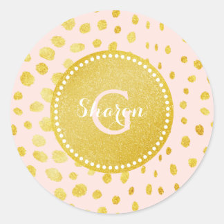 Adesivo Monograma de impressão de chic pink dourado brilha