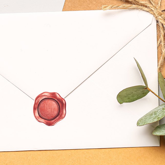 Adesivo Monograma de Iniciais de Cera Vermelha Falsa (Faux Red Wax Initials Monogram Classic Round Sticker)