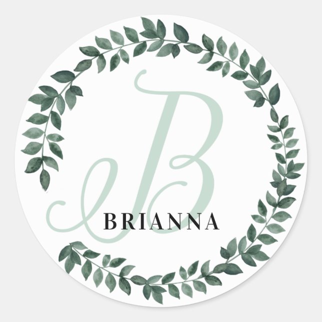 Adesivo Monograma de Letra B Nome Personalizado Botânica M (Frente)
