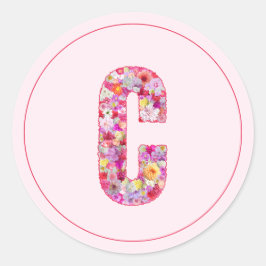 Adesivo Monograma de letra C floral rosa elegante moderno