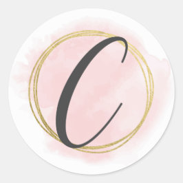 Adesivo Monograma de Letra C Rosa Bege Aquarela Dourado Ch