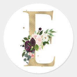 Adesivo Monograma de letra dourada flores boho burgundy