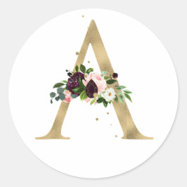 Adesivo Monograma de letra dourada flores boho burgundy