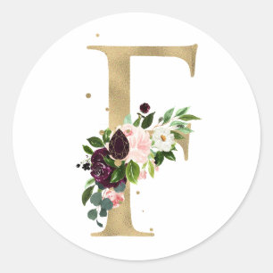 Adesivo Monograma de letra dourada flores boho burgundy