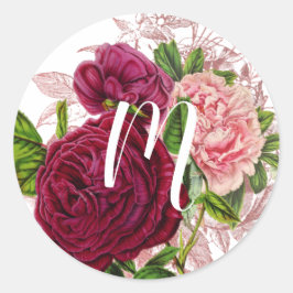 Adesivo Monograma de Letra | Floral Rosa e Borgonha