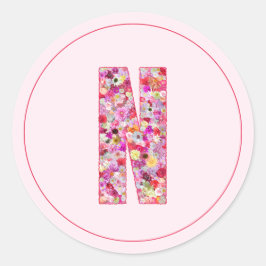 Adesivo Monograma de Letra N Floral Rosa Elegante Moderno