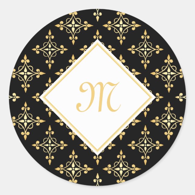 Adesivo Monograma de luxo Preto e Dourado Quatre Floral (Frente)