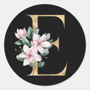 Adesivo Monograma de magnólia floral em letra dourada E