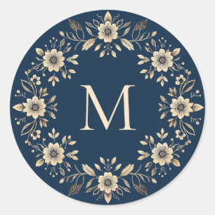 Adesivo Monograma de Marinho Floral Tradicional