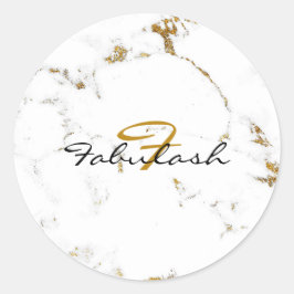 Adesivo Monograma de Mármaco Branco com Dourado nome redon