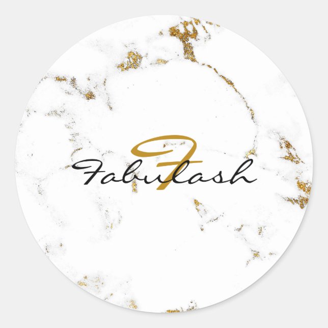 Adesivo Monograma de Mármaco Branco com Dourado nome redon (Frente)