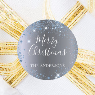 Adesivo Monograma de metal azul-prata de Natal