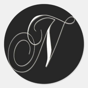 Adesivo Monograma de N - preto e branco elegante