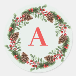 Adesivo Monograma de Natal Elegante Cones Wreath