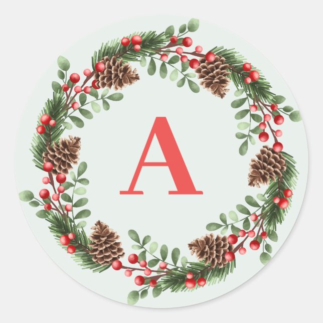 Adesivo Monograma de Natal Elegante Cones Wreath (Frente)