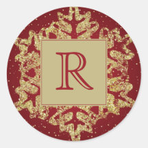 Monograma de Natal Floco de Neve Vermelho Dourado