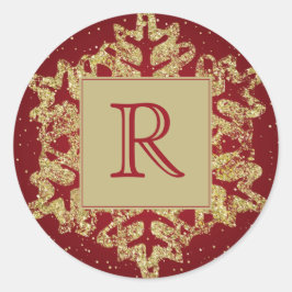Adesivo Monograma de Natal Floco de Neve Vermelho Dourado