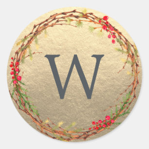Adesivo Monograma de natal Greenery Wreath Dourado