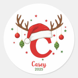 Adesivo Monograma de Natal Personalizado C Chapéu de Papai