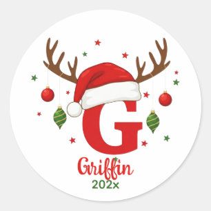 Adesivo Monograma de Natal Personalizado G Chapéu de Papai