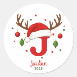 Adesivo Monograma de Natal Personalizado J Chapéu de Papai