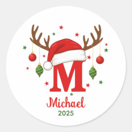 Adesivo Monograma de Natal Personalizado M Chapéu de Papai