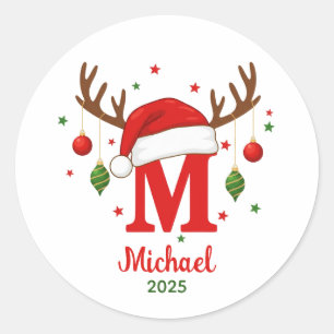 Adesivo Monograma de Natal Personalizado M Chapéu de Papai