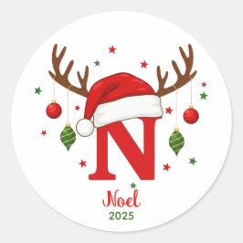 Adesivo Monograma de Natal Personalizado N Chapéu de Papai