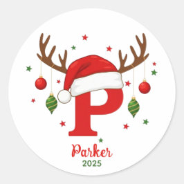 Adesivo Monograma de Natal Personalizado P Chapéu de Papai