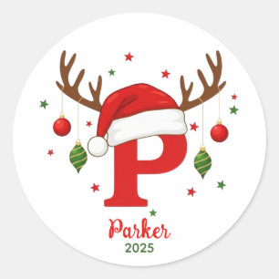 Adesivo Monograma de Natal Personalizado P Chapéu de Papai