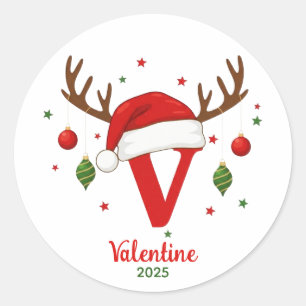 Adesivo Monograma de Natal Personalizado V Chapéu de Papai