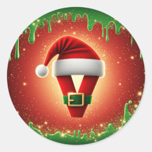 Adesivo Monograma de Natal Personalizado V com Chapéu de P