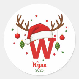 Adesivo Monograma de Natal Personalizado W Com Chapéu de P