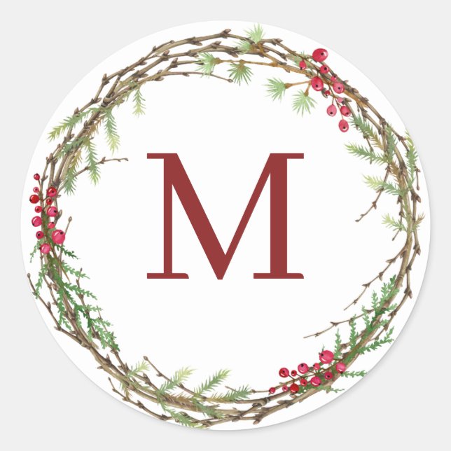 Adesivo Monograma de Natal Rústico Branco (Frente)