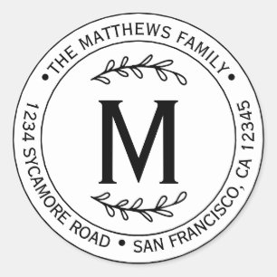 Adesivo Monograma de Nome de Família Simples Moderno