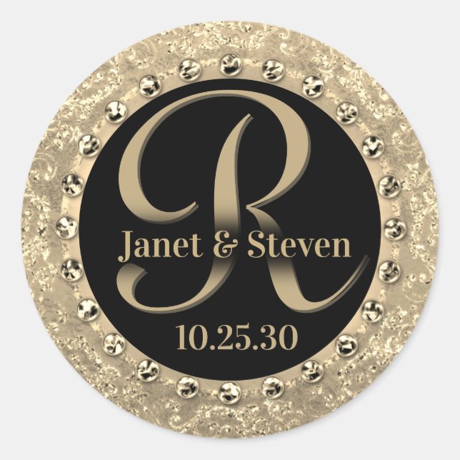 Adesivo Monograma de Nomes Legais Dourados de Vidro (Frente)