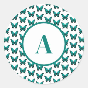 Adesivo Monograma de Padrão de Borboleta Cuta Teal Moderna