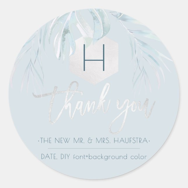 Adesivo Monograma de Palmas Prateadas PixDezines, Obrigado (Frente)