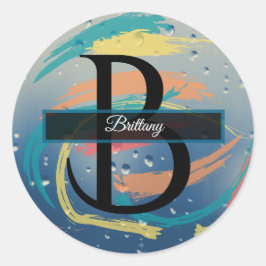 Adesivo Monograma de Pinceladas de Coral, Laranja, Amarelo